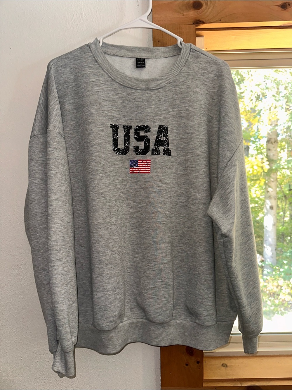 SHEIN Gray Crewneck Sweatshirt with USA Graphic and Flag